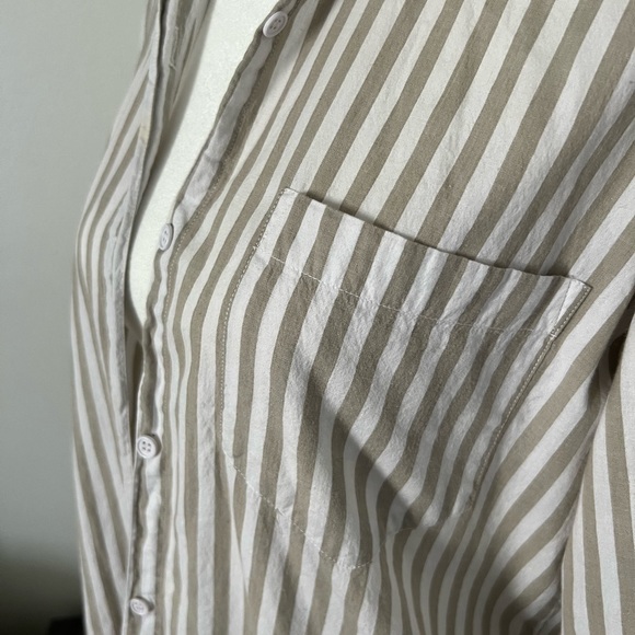PARADISE | Tan & White Striped Boxy Button Up Long Sleeve Top - Picture 3 of 7